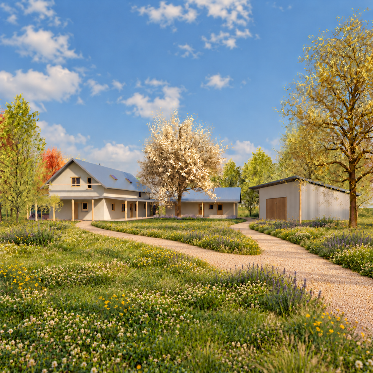 Original design rendering of the Eganstown courtyard and homestead compound